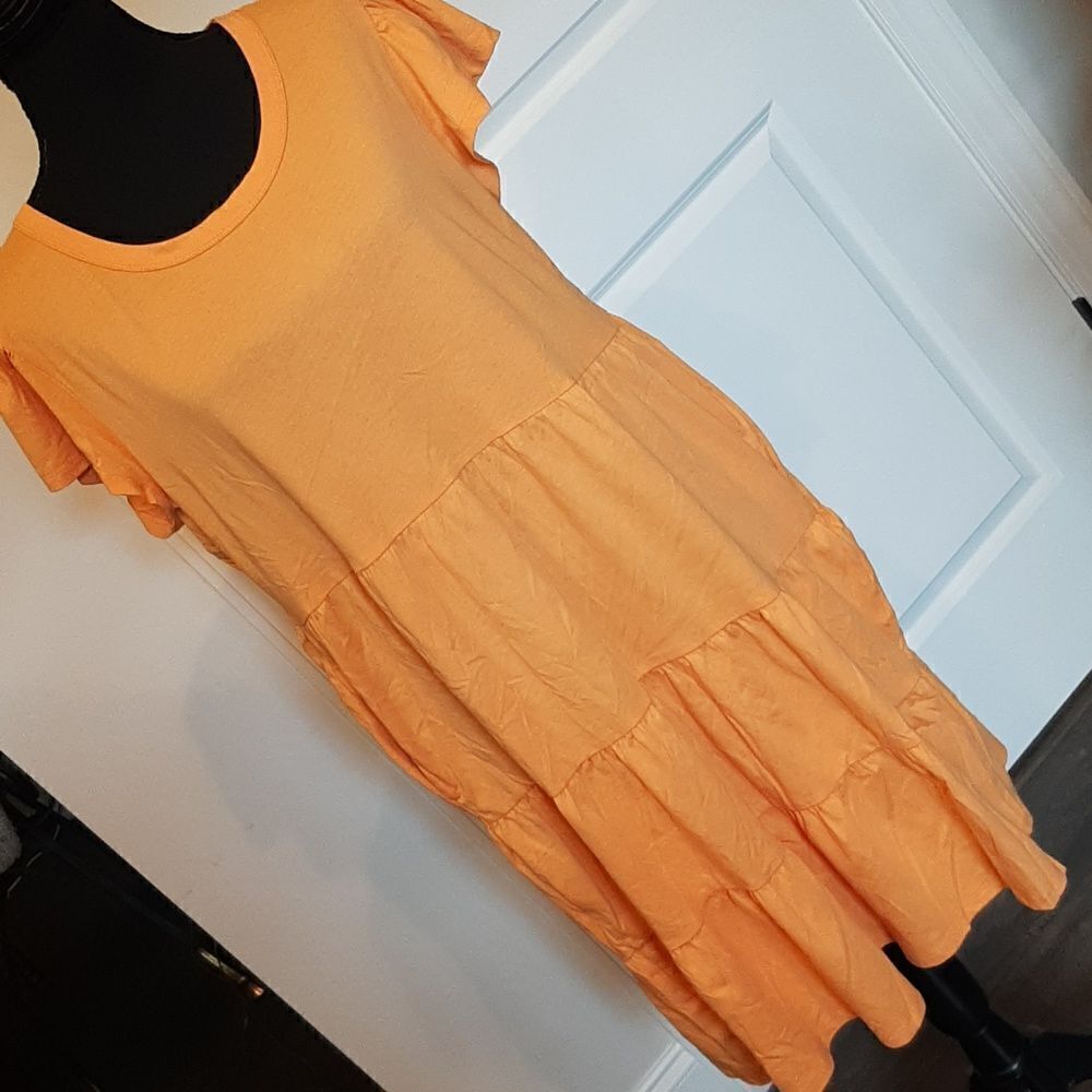 Time and Tru Orange Cotton Tiered Dress with Pockets NWOT